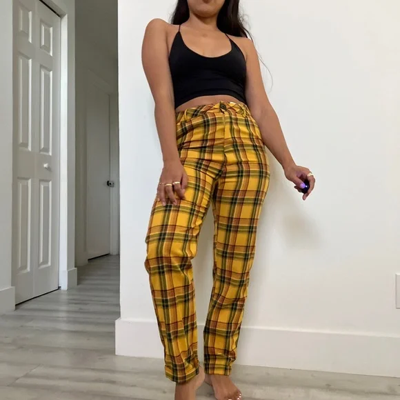 Pants Jumpsuits Yellow Plaid Pants Poshmark